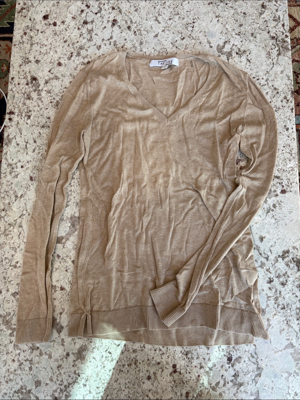 Eileen Fisher Light Tan V-Neck Lightweight Sweater